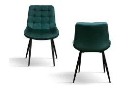 Juego de 4 sillas de tela con efecto terciopelo verde oscuro y patas de metal negro - BARCELLONA
