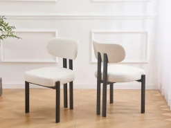 Juego de 2 sillas de tela bouclé y metal negro - Beige y negro - NOA