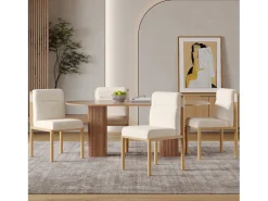 Juego de 2 sillas de tela sherpa beige - Asientos gruesos - Patas de madera