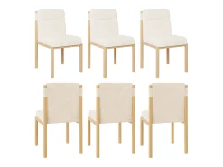 Juego de 6 sillas de tela sherpa beige - Asientos gruesos - Patas de madera