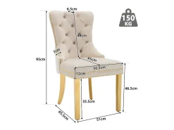 Juego de 2 sillas de terciopelo con patas de metal - Beige