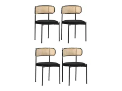 Juego de 4 sillas de terciopelo y ratán - patas de metal - Negro