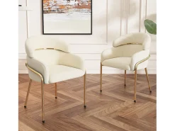 Juego de 6 sillas de terciopelo con patas de metal – beige