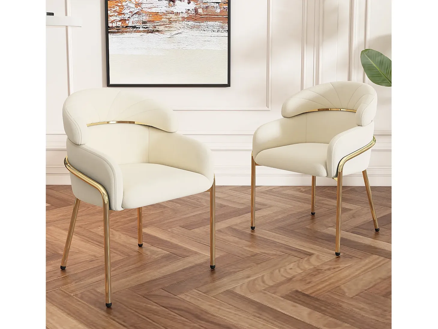 Juego de 6 sillas de terciopelo con patas de metal – beige