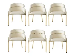 Juego de 6 sillas de terciopelo con patas de metal – beige