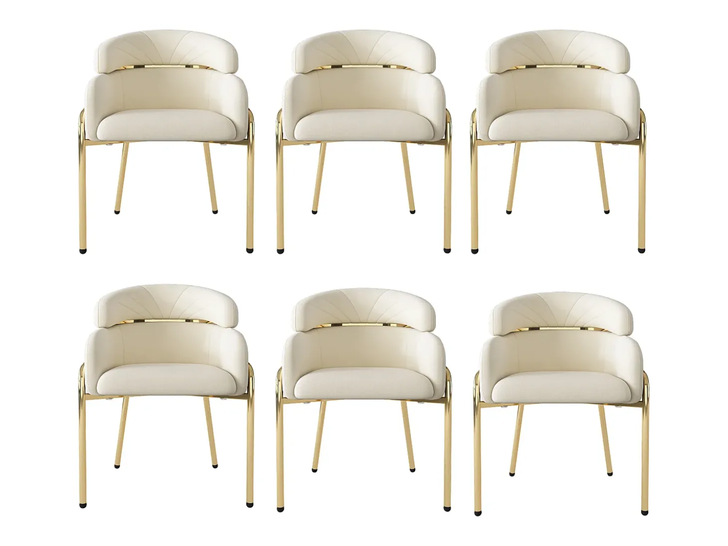 Juego de 6 sillas de terciopelo con patas de metal – beige