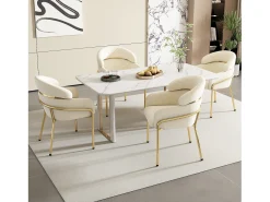 Juego de 6 sillas de terciopelo con patas de metal – beige