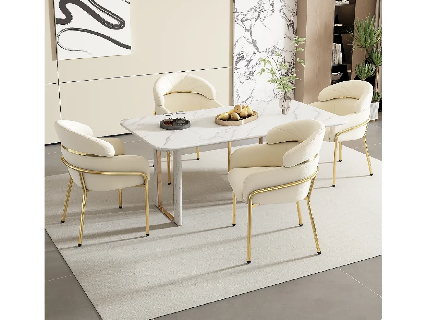 Juego de 6 sillas de terciopelo con patas de metal – beige