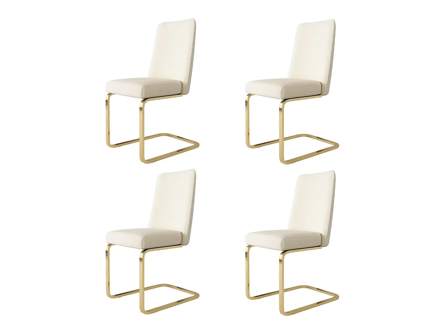 Juego de 4 sillas de terciopelo beige - Patas de metal dorado - Respaldo con estampado de rombos