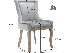 Juego de 6 sillas de terciopelo - con patas de madera maciza - gris