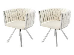Juego de 4 sillas de terciopelo, giratorias 360°, con base de metal, beige y plateado