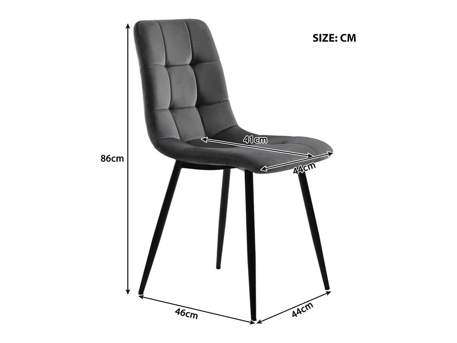 Juego de 4 sillas de terciopelo - estructura de metal - diseño ergonómico - patas de metal - color gris