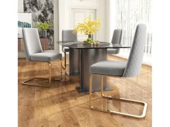 Juego de 6 sillas de terciopelo de lujo para sala de estar - 64,14 x 63,5 x 47,63 cm - Respaldo de diamante - Patas de metal dorado - Gris