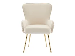 Juego de 6 sillas de terciopelo con reposabrazos y patas de metal dorado – beige y dorado