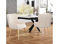 Juego de 6 sillas de terciopelo con reposabrazos y patas de metal dorado – beige y dorado