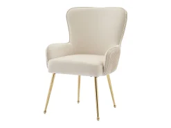 Juego de 6 sillas de terciopelo con reposabrazos y patas de metal dorado – beige y dorado