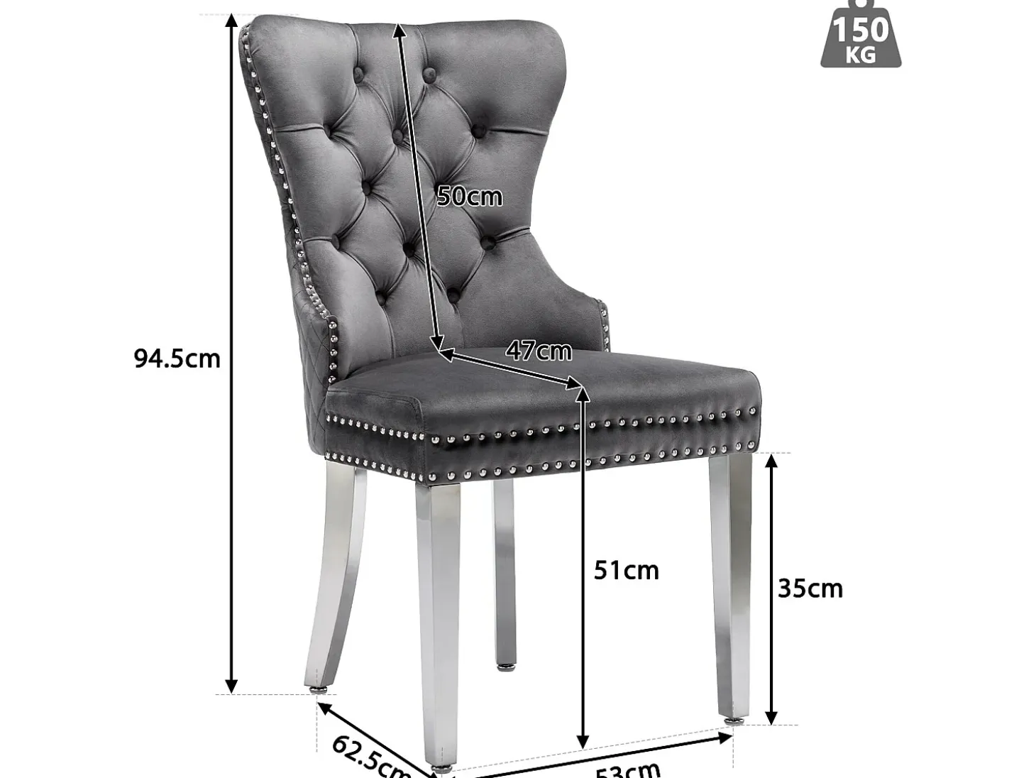 Juego de 2 sillas de terciopelo con patas de metal - Gris
