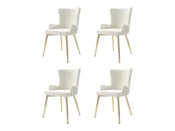 Juego de 4 sillas de terciopelo beige - Respaldo con estampado de rombos - Patas de metal dorado