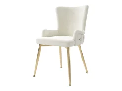 Juego de 4 sillas de terciopelo beige - Respaldo con estampado de rombos - Patas de metal dorado