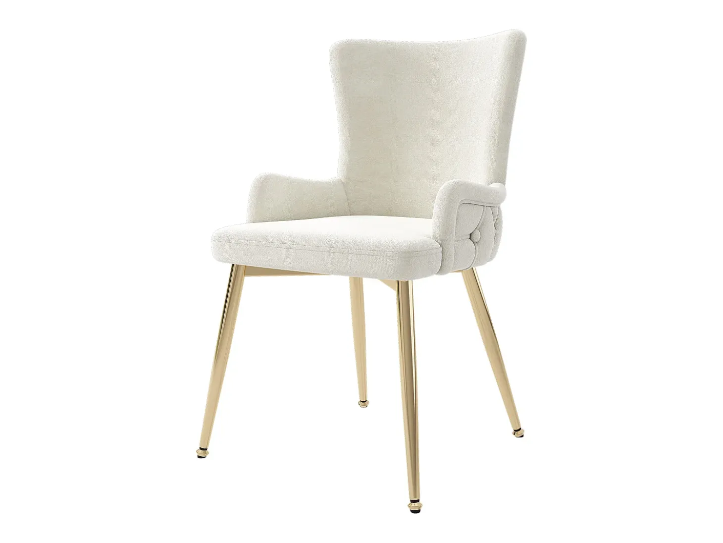 Juego de 4 sillas de terciopelo beige - Respaldo con estampado de rombos - Patas de metal dorado