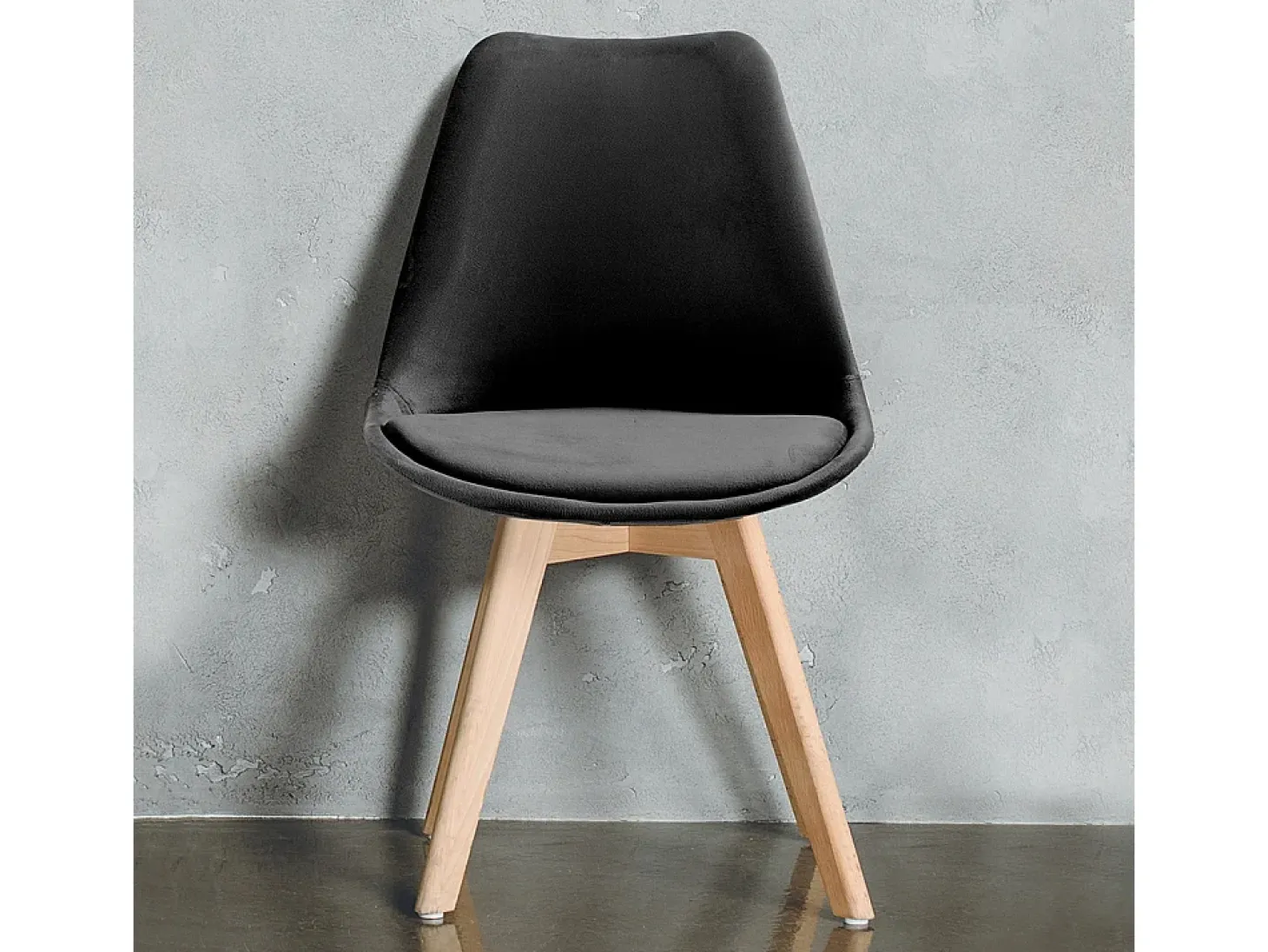Juego de 4 sillas de terciopelo estilo escandinavo para salón cocina Smart Soft Stock - Negro