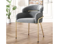 Juego de 2 sillas de terciopelo - 79 x 45 x 53 cm - para salón y dormitorio - cuatro patas de metal - gris