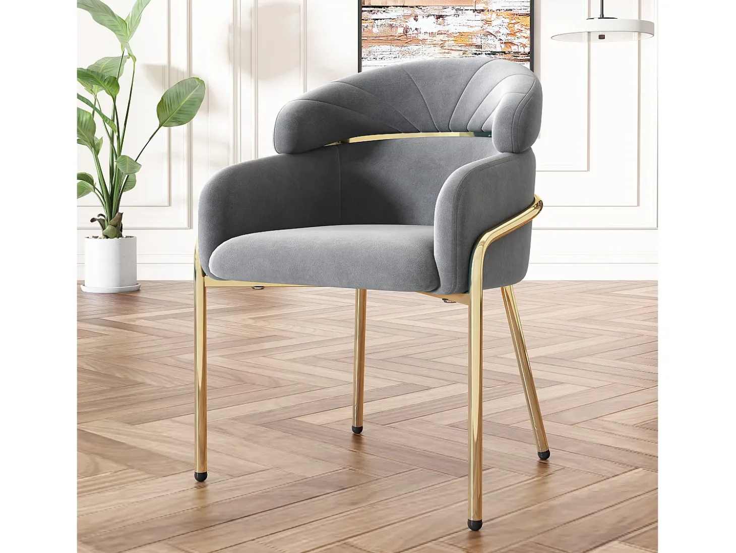 Juego de 2 sillas de terciopelo - 79 x 45 x 53 cm - para salón y dormitorio - cuatro patas de metal - gris
