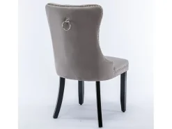 Juego de 2 sillas de terciopelo - Patas de madera y clavos decorativos - Gris