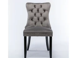 Juego de 2 sillas de terciopelo - Patas de madera y clavos decorativos - Gris