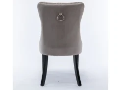 Juego de 2 sillas de terciopelo - Patas de madera y clavos decorativos - Gris