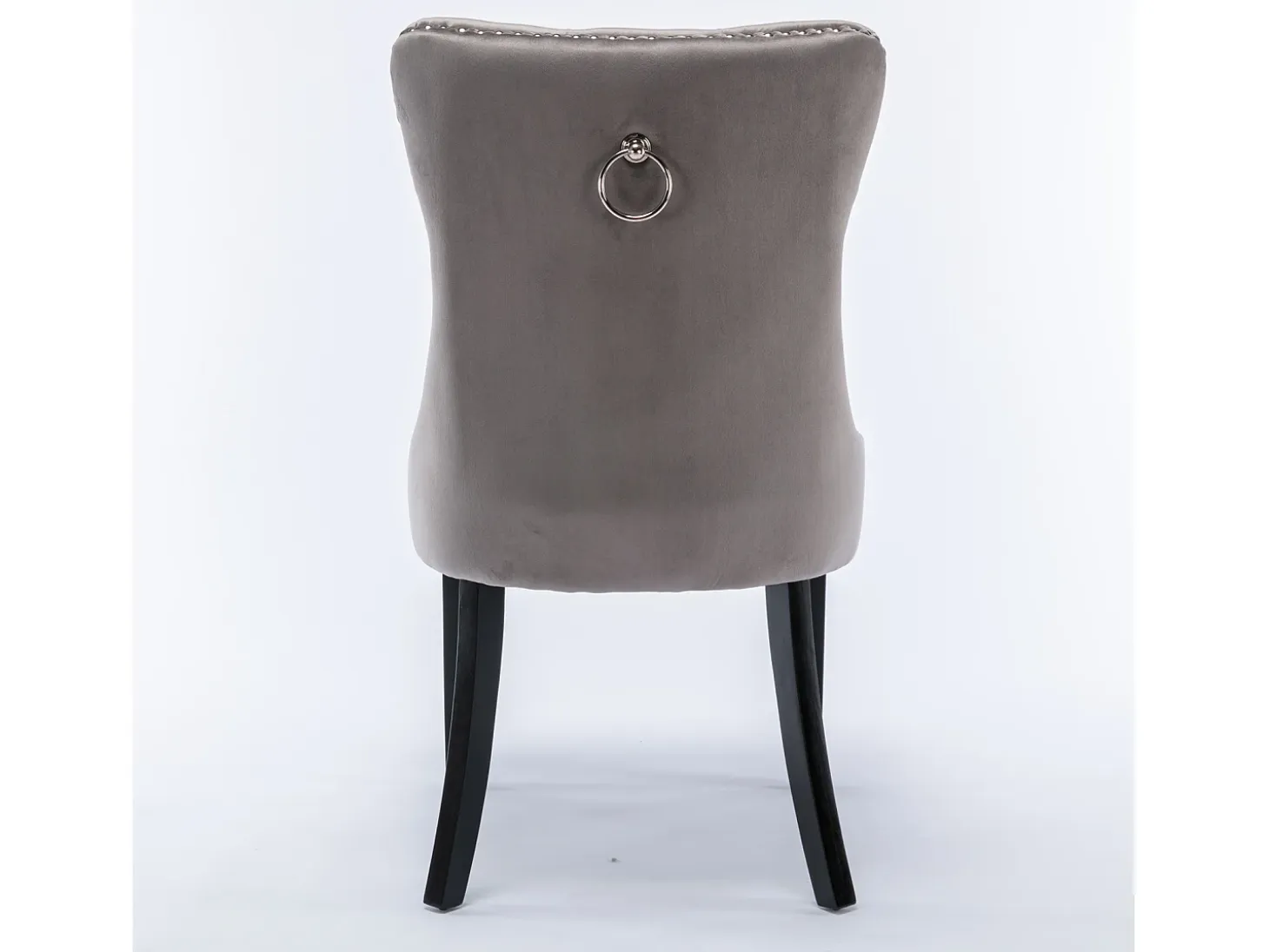 Juego de 2 sillas de terciopelo - Patas de madera y clavos decorativos - Gris