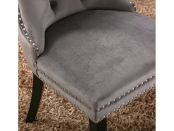 Juego de 2 sillas de terciopelo - Patas de madera y clavos decorativos - Gris