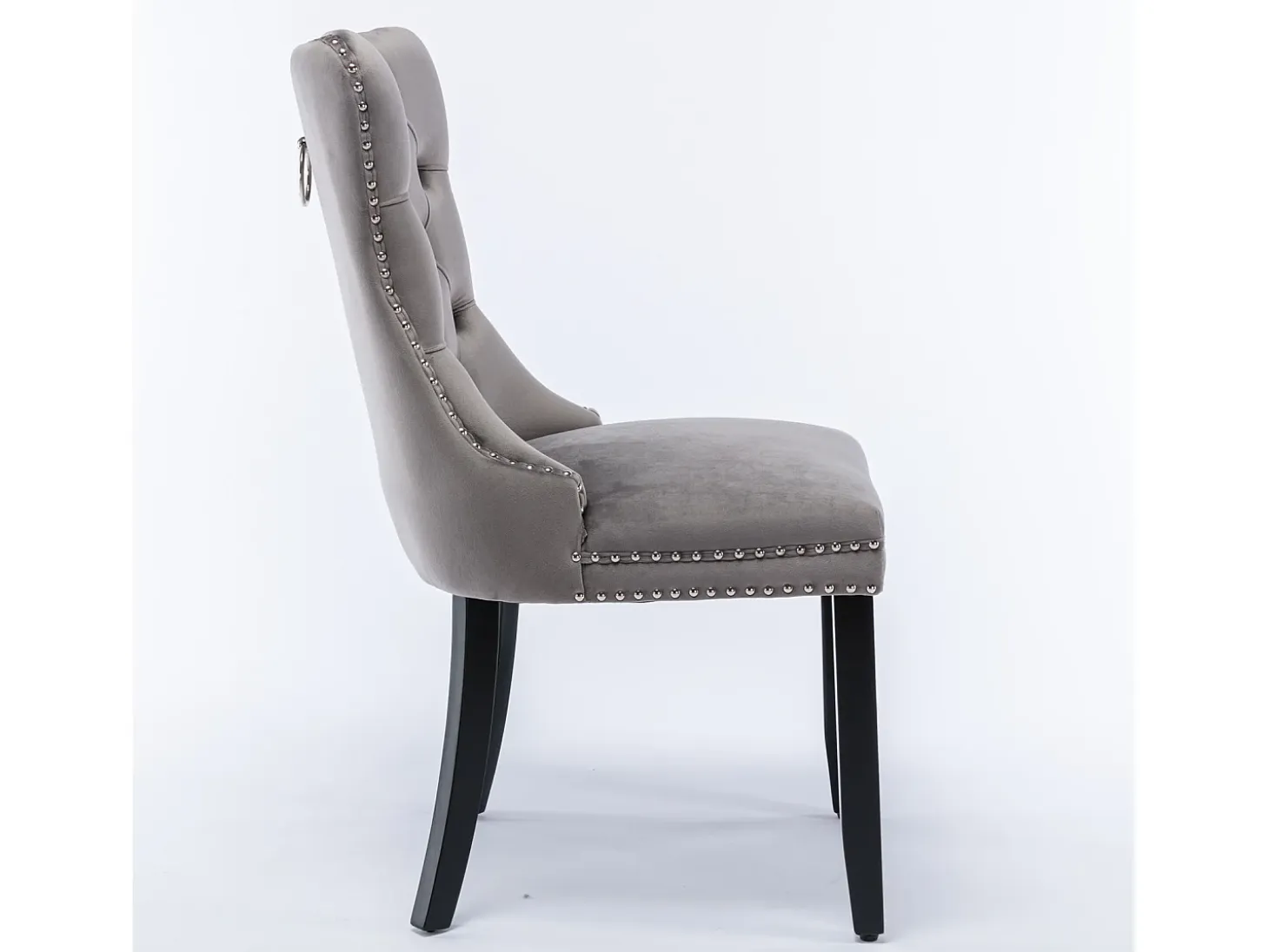 Juego de 2 sillas de terciopelo - Patas de madera y clavos decorativos - Gris