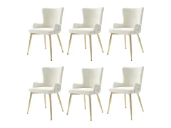 Juego de 6 sillas de terciopelo de lujo - 62,23 x 58,42 x 55,88 cm - con cuatro patas de metal dorado - beige