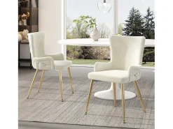 Juego de 6 sillas de terciopelo de lujo - 62,23 x 58,42 x 55,88 cm - con cuatro patas de metal dorado - beige