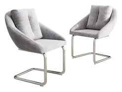 Juego de 2 sillas de terciopelo - 82 x 57 x 54 cm - con cojines - Silla giratoria de lujo para salón y dormitorio - Patas arqueadas - Gris