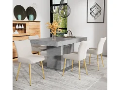 Juego de 6 sillas de terciopelo con patas metálicas – beige y dorado