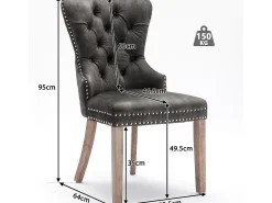 Juego de 4 sillas de terciopelo - patas de madera maciza - gris