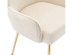 Juego de 2 sillas de terciopelo - con reposabrazos y patas de metal dorado - Beige y dorado