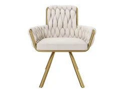 Juego de 2 sillas de terciopelo, respaldo alto con reposabrazos, base de metal, giratorias 360° – beige