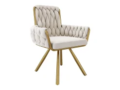 Juego de 2 sillas de terciopelo, respaldo alto con reposabrazos, base de metal, giratorias 360° – beige