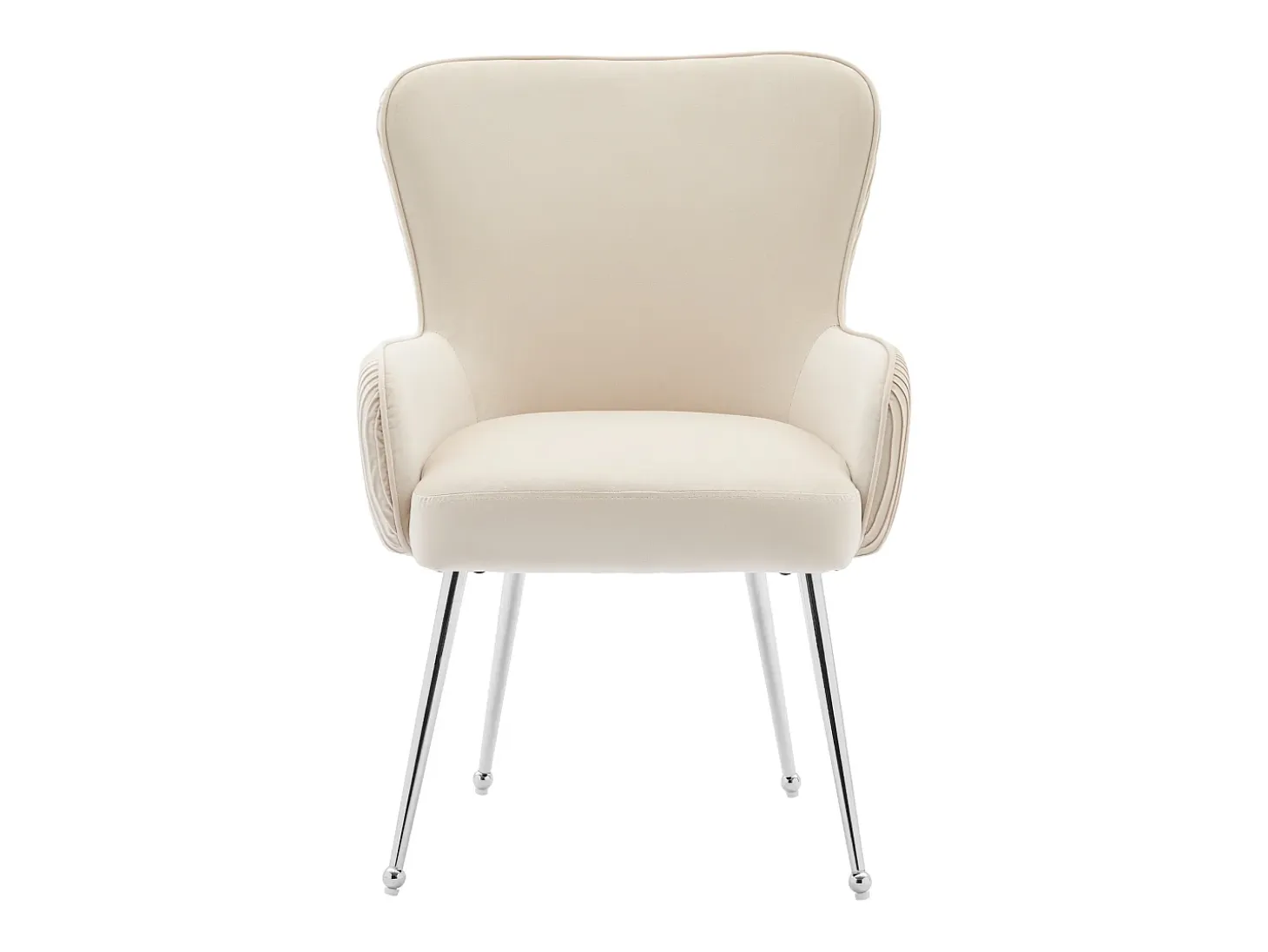 Juego de 4 sillas de terciopelo - 83 x 53 x 57 cm - Cuatro patas de metal plateado - con reposabrazos y pies ajustables - Beige