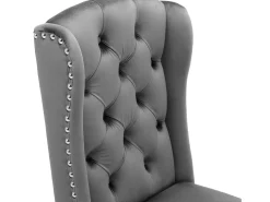 Juego de 6 sillas de terciopelo con patas de roble - decoradas con remaches - Gris