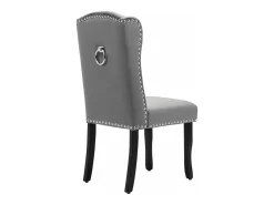 Juego de 6 sillas de terciopelo con patas de roble - decoradas con remaches - Gris