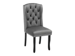 Juego de 6 sillas de terciopelo con patas de roble - decoradas con remaches - Gris