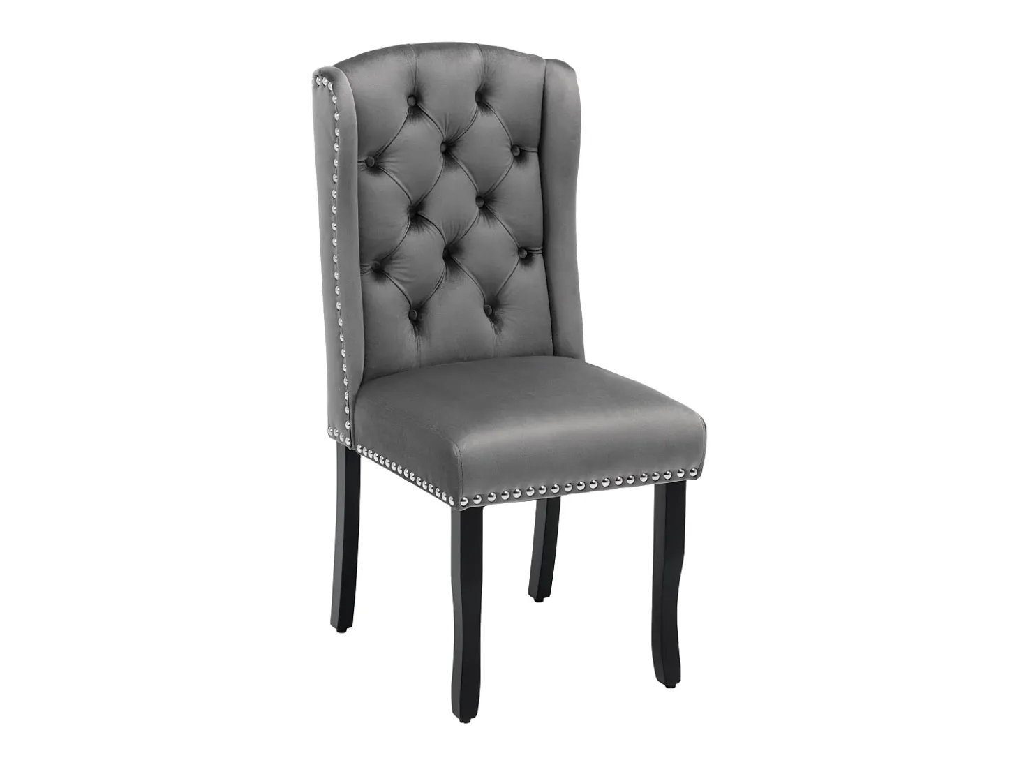 Juego de 6 sillas de terciopelo con patas de roble - decoradas con remaches - Gris