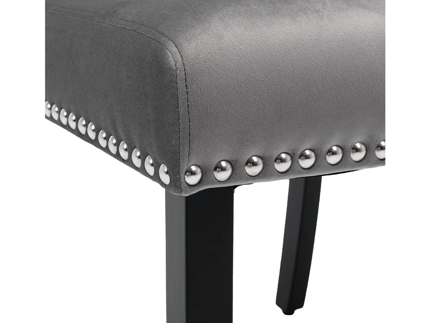 Juego de 6 sillas de terciopelo con patas de roble - decoradas con remaches - Gris