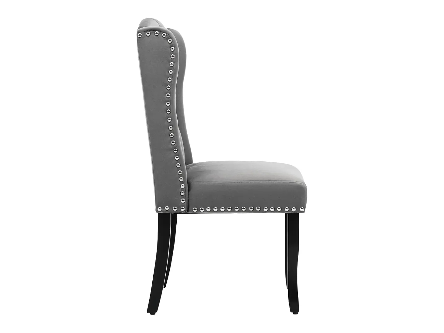 Juego de 6 sillas de terciopelo con patas de roble - decoradas con remaches - Gris