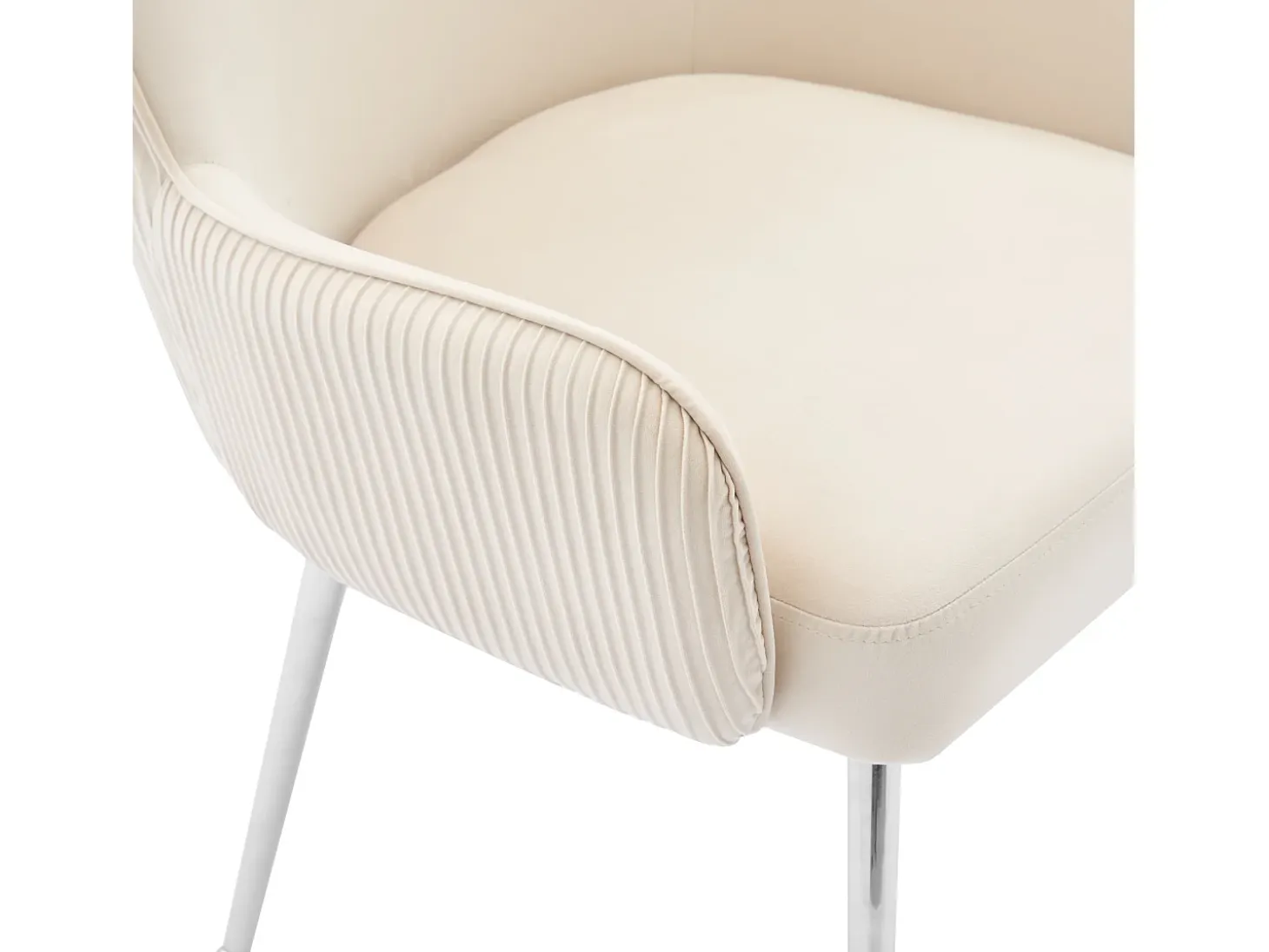 Juego de 4 sillas de terciopelo - con reposabrazos y patas de metal plateado - Beige