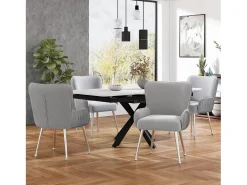 Juego de 2 sillas de terciopelo - 83 x 53 x 57 cm - cuatro patas de metal plateado - con reposabrazos y pies regulables - gris